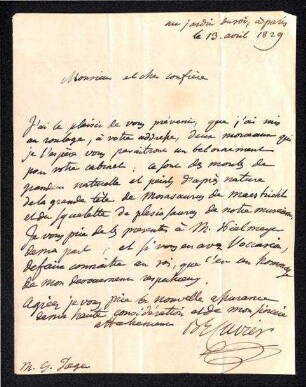 Brief von Georges Cuvier an F. Jaeger
