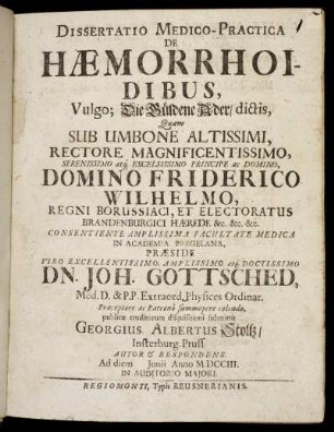 Dissertatio Medico-Practica De Hæmorrhoidibus, Vulgo; Die Güldene Ader dictis