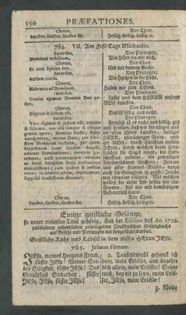 Einige geistliche Gesänge, so unter vielerley Titul gehörig, sind der Edition des An. 1722 publicirten ordentlichen ...