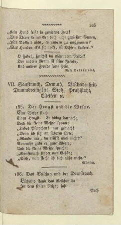 VII. Sanftmuth, Demith, bescheidenheit, Dummdreistigkeit, Stolz, Prahlsucht, Eitelkeit ic