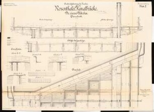Großschiffahrtsweg, Breslau Rosenthaler Kanalbrücke: Eiserner Überbau: Grundriss, Schnitte, Details 1:25, 1:10