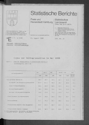 Index der Nettoproduktion im Mai 1988 : Lfd. Nr. 31