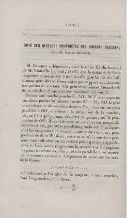 Note sur quelques propriétes des courbes gauches.