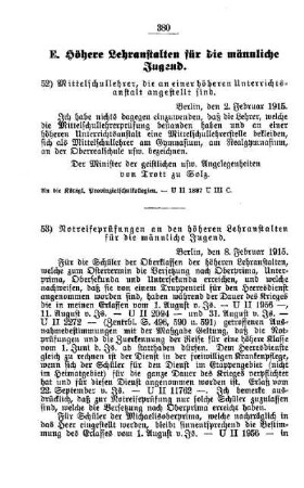 Notreifeprüfung an den höheren Lehranstalten für die männliche Jugend : [E. Höhere Lehranstalten für die männliche Jugend]