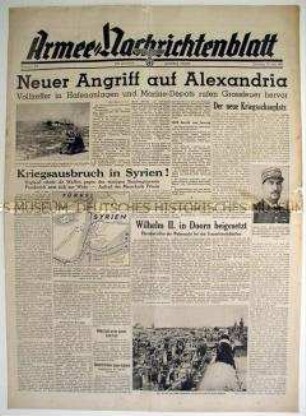 Kriegszeitung "Armee-Nachrichtenblatt" u.a. zum Krieg in Ägypten und Syrien