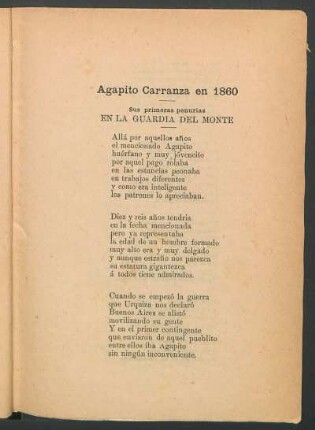 Agapito Carranza en 1860 : Sus primeros penurias en la Guardia del Monte
