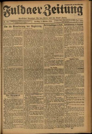 Erste Ausgabe vom Freitag, den 03. Oktober 1924.