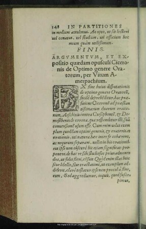 Argumentum, Et Expositio quaedam opusculi Ciceronis de Optimo genere Oratorum, per Vitum Amerpachium