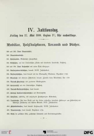 Mobiliar, Holzskulpturen, Keramik und Bücher (Nr. 388-537)