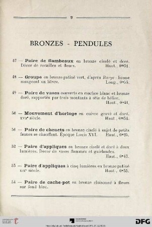 Bronzes – Pendules (Nr. 47-64)