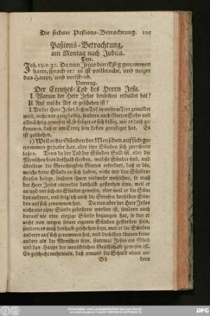 Die sechste Paßions-Betrachtung. Paßions-Betrachtung, am Montag nach Judica.