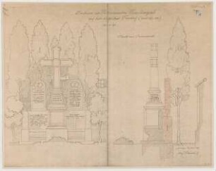 Thiersch, August ; München; Nordfriedhof, Grab Pechmann - Ansicht; Schnitt