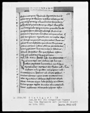 Gregorius Magnus, Moralia pars 4 — Initiale Q(uod), Folio 184recto