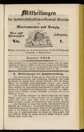 Vier und Zwanzigster Jahrgang. No. 1. Januar 1856.