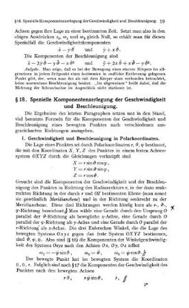 § 18. Spezielle Komponentenzerlegung der Geschwindigkeit und Beschleunigung.
