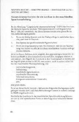 Konstruktionsprinzipien für ein Lexikon in der maschinellen Sprachverarbeitung