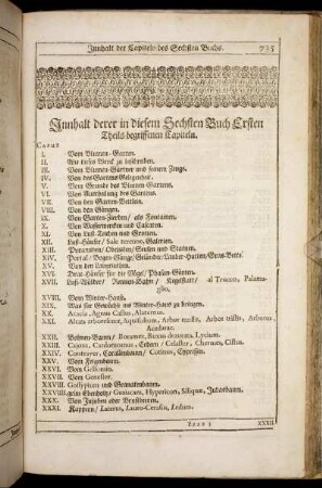 Innhalt derer in diesem Sechsten Buch Ersten Theils begriffenen Capiteln.