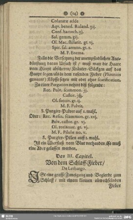 Das III. Capitel. Von dem Schlaff-Fieber, De Lethargo
