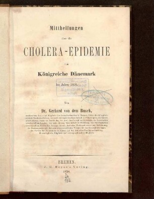 Mittheilungen über die Cholera-Epidemie im Königreiche Dänemark im Jahre 1853