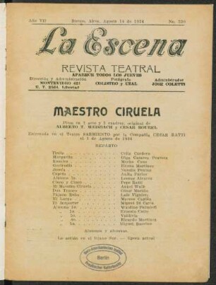 Maestro Ciruela : pieza en 1 acto y 3 cuadros