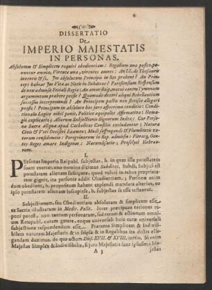 Dissertatio De Imperio Maiestatis In Personas.