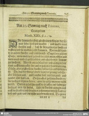 Am 20. Sonntag nach Trinitatis. Evangelium Matth. XXII. v. 1.-14.