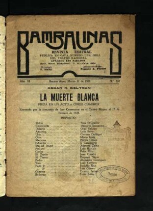 La muerte blanca : pieza en un acto y cinco cuadros