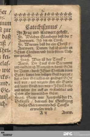 Catechißmus / In Frag und Antwort gestellt.