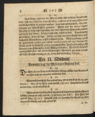 Der II. Abschnitt Beweiset daß die Welt einen Anfang hat