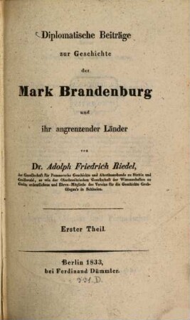 Diplomatische Beiträge zur Geschichte der Mark Brandenburg