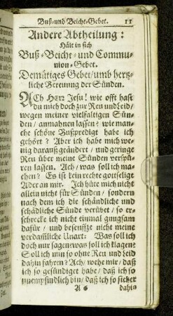 Andere Abtheilung: Hält in sich Buß-Beicht- und Communion-Gebet.