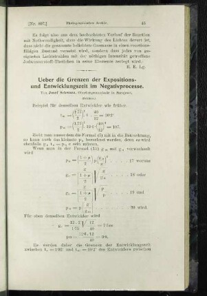 Ueber die Grenzen der Expositions- und Entwicklungszeit im Negativprocesse
