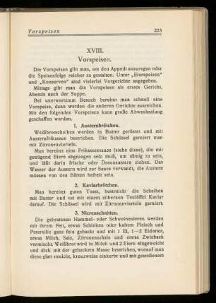 XVIII. Vorspeisen.