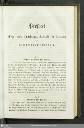 Prospect der Lehr- und Erziehungs-Anstalt für Knaben zu Friedrichstadt-Dresden