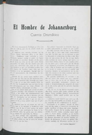 El Hombre de Johannesburg : Cuento Dramático [Del "London Magazine", 1899]