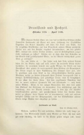 Brautstand und Hochzeit. Oktober 1835 bis April 1836