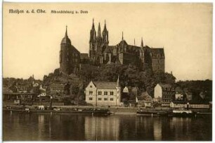Meißen. Albrechtsburg u. Dom - Elbe mit Schleppern