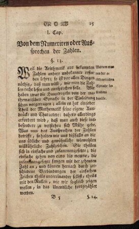 I. Cap. Von dem Numeriren oder Aussprechen der Zahlen.
