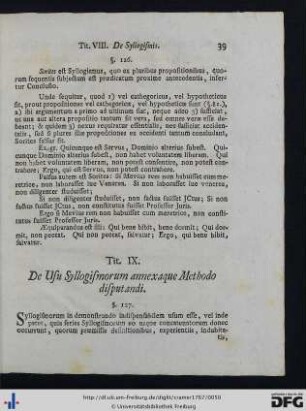 Tit. IX. De Usu Syllogismorum annexaque Methodo disputandi.