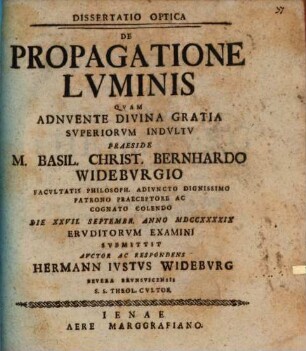 Diss. optica de propagatione luminis