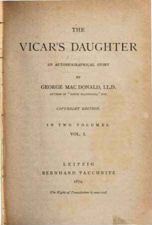 The vicar's daughter : an autobiographical story, 1