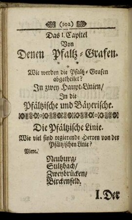 Das I. Capitel. Von denen Pfaltz-Grafen. - Das III. Capitel. Von denen Marg-Grafen zu Brandenburg.