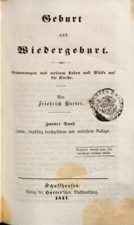 Geburt und Wiedergeburt : Erinnerungen aus meinem Leben und Blicke auf die Kirche, 2