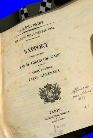 Affaire du mois d'avril 1834, 1,1. Faits généraux