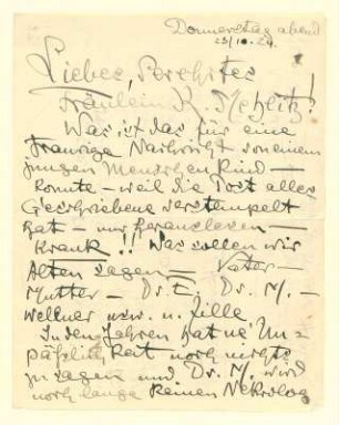 Eigenhändiger Brief Heinrich Zilles an Käthe Mehlitz