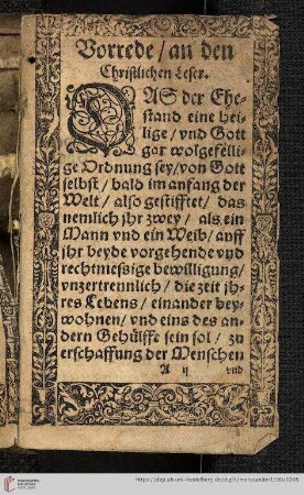 Vorrede/ an den Christlichen Leser