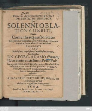 Dissertatio Iuridica De Solenni Oblatione Debiti