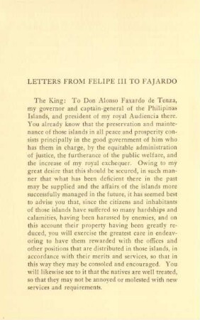 Letter from Felipe III to Fajardo