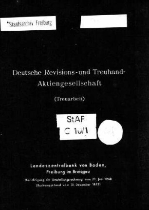 Landeszentralbank von Baden, hier: Berichtigung der Umstellungsrechnung zum 21.6.1948