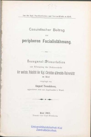 Casuistischer Beitrag zur peripheren Facialislähmung